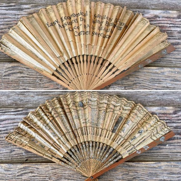 Antique 1880s Japan Rice Paper Hand Fan Bissel Vacuum Advertisement Hand Painted - Picture 1 of 16